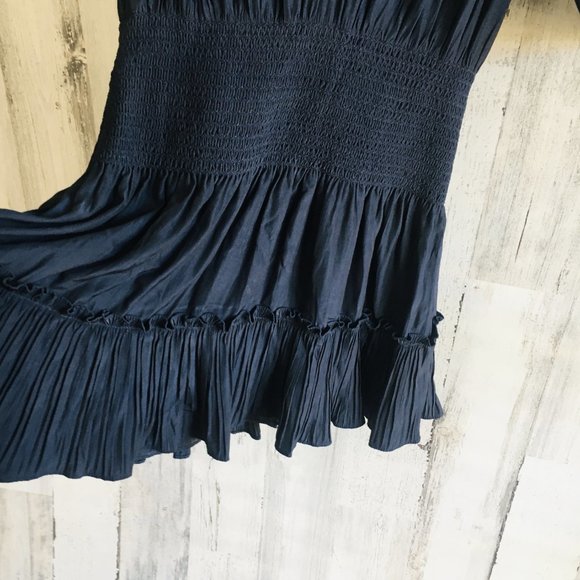 NWT Ramy Brook Smocked Mini Party Dress Blouson Navy Blue Elbow Sleeve XS - Picture 4 of 13
